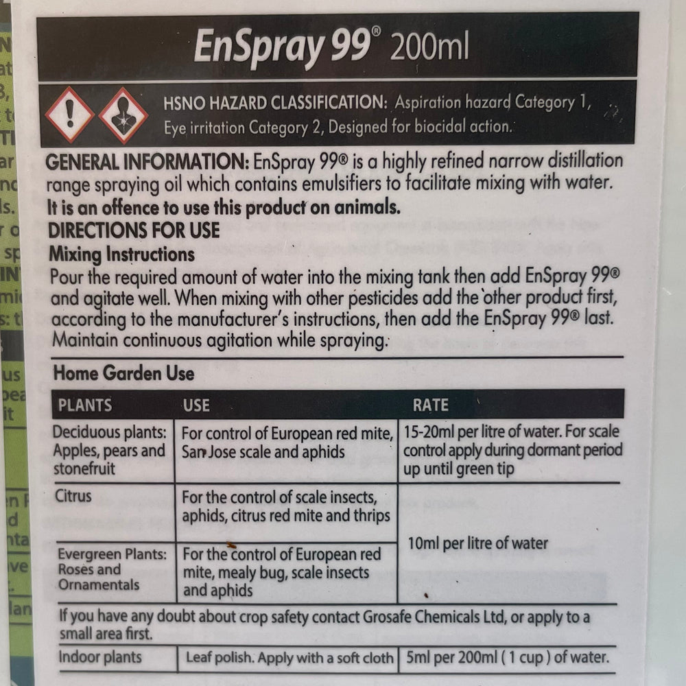 Grosafe Enspray 99 Spraying Oil - for Mealybugs, Scale, Aphids, Mites, Thrips, Mildew - 500ml Concentrate